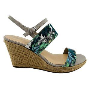 Bella Vita Womens 9 WW Floral Espadrille Grayson Wedge Sandals With Buckle Tropi